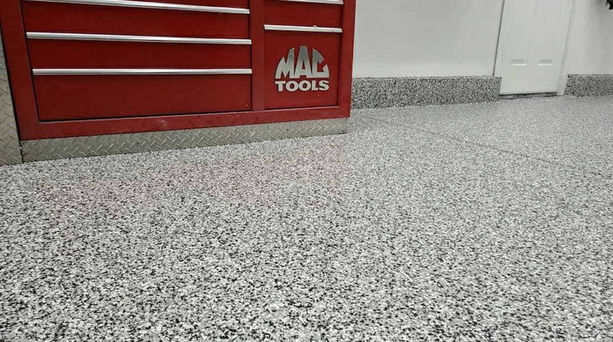 Floor Shield of Kansas City Close-up of flake coated surface texture
