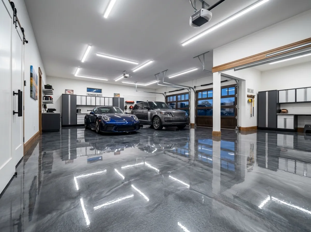 Polyaspartic flake floor installed by Floor Shield of Central Ohio Polyaspartic flake floor installed by Floor Shield of Central Ohio